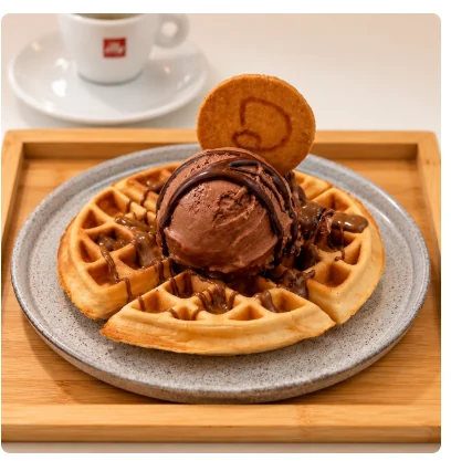 Waffle Davvero com gelato de chocolate